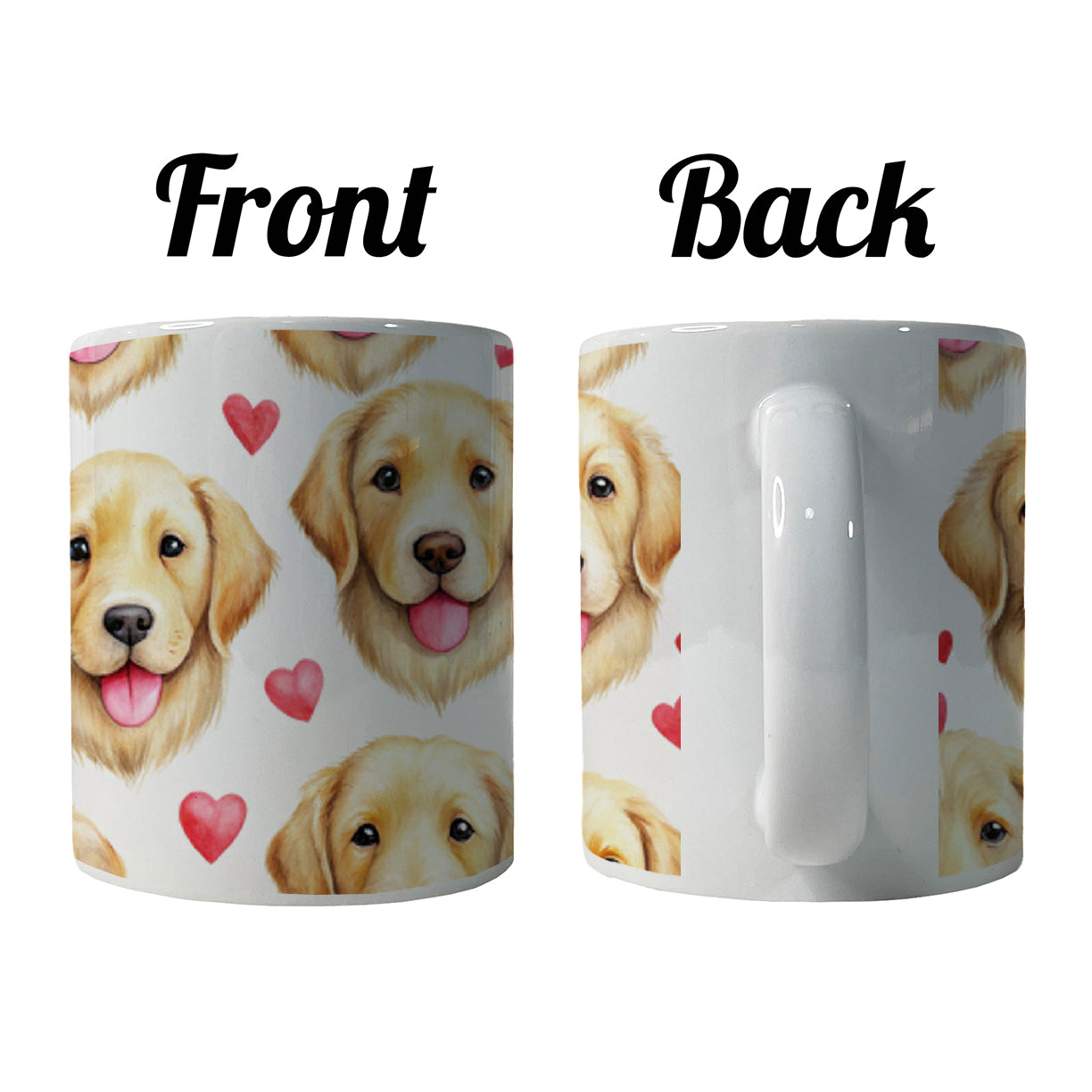 Cute Golden Retriever Dog Faces Hearts Ceramic Tea Coffee Mug Cup - 11oz