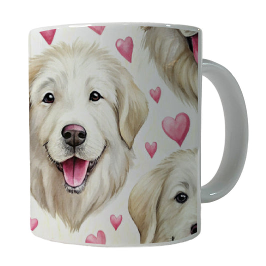 Cute Great Pyrenees Dog Faces Hearts Ceramic Tea Coffee Mug Cup - 11oz