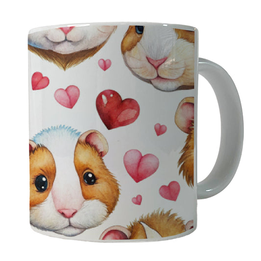 Cute Guinea Pig Faces Hearts Ceramic Tea Coffee Mug Cup - 11oz