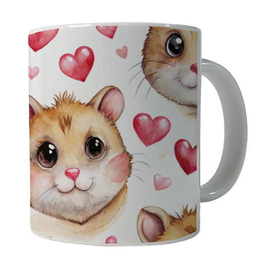 Cute Hamster Faces Hearts Ceramic Tea Coffee Mug Cup - 11oz