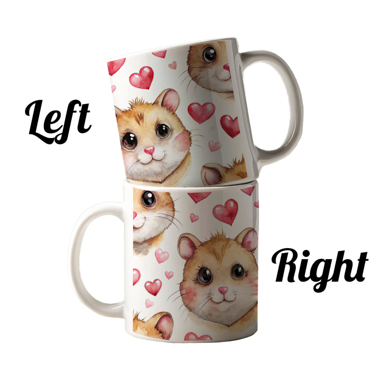 Cute Hamster Faces Hearts Ceramic Tea Coffee Mug Cup - 11oz