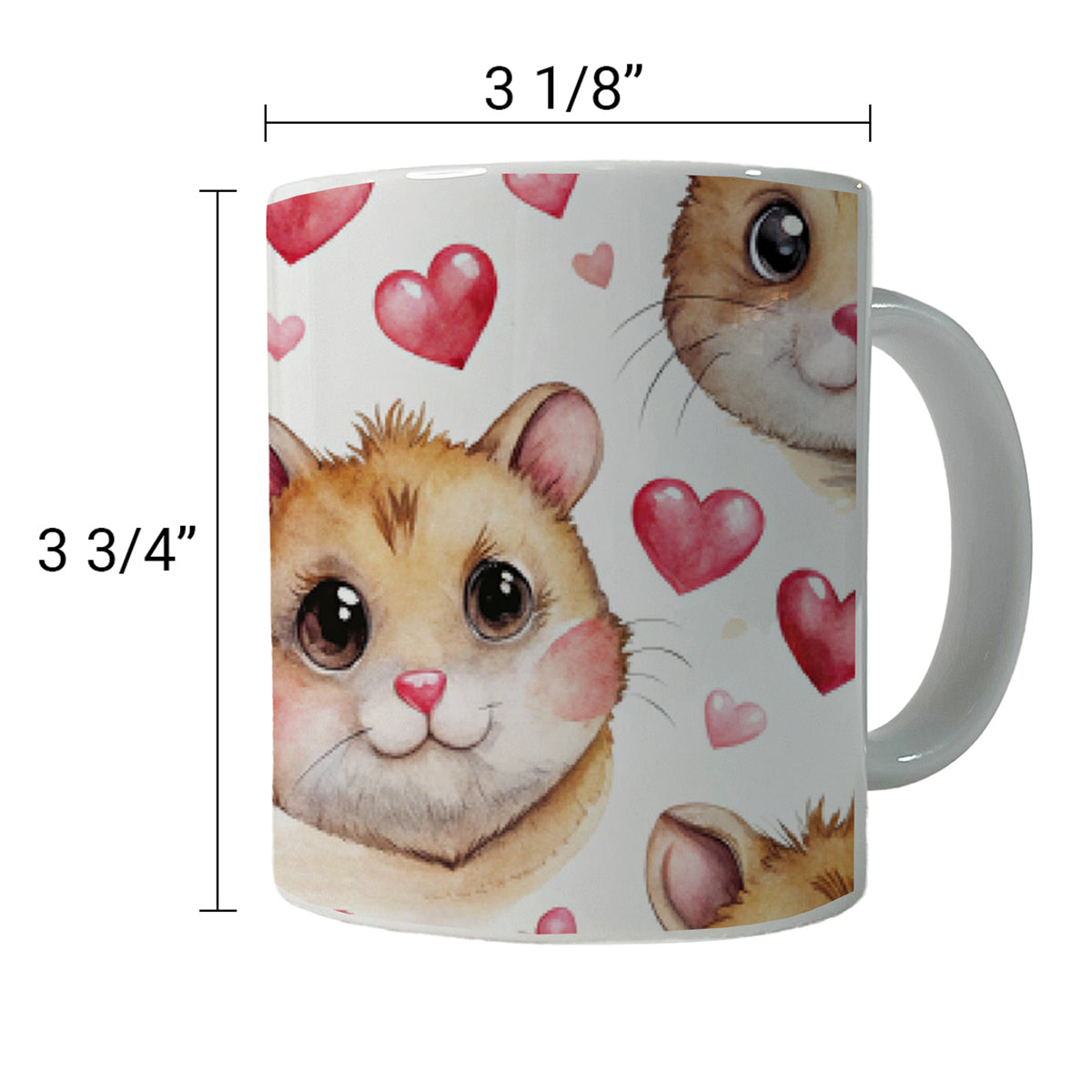 Cute Hamster Faces Hearts Ceramic Tea Coffee Mug Cup - 11oz