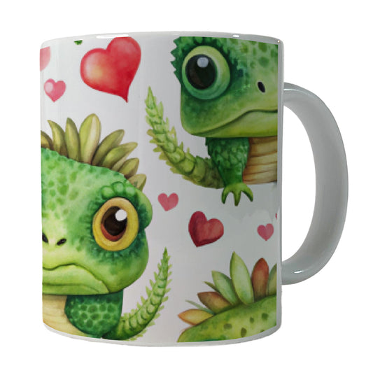 Cute Iguanas Hearts Watercolor Ceramic Tea Coffee Mug Cup - 11oz