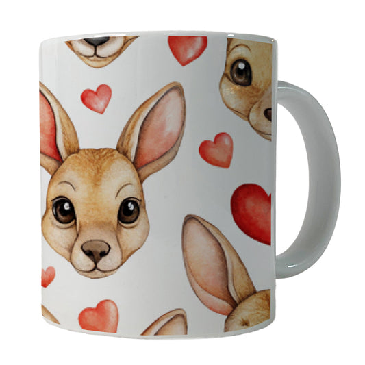 Cute Kangaroo Faces Hearts Ceramic Tea Coffee Mug Cup - 11oz