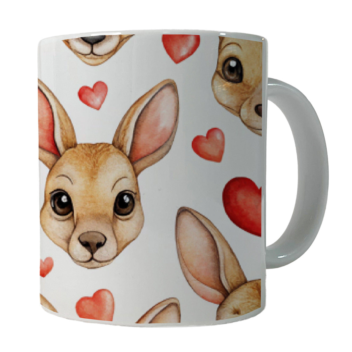 Cute Kangaroo Faces Hearts Ceramic Tea Coffee Mug Cup - 11oz