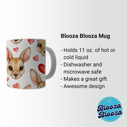 Cute Kangaroo Faces Hearts Ceramic Tea Coffee Mug Cup - 11oz