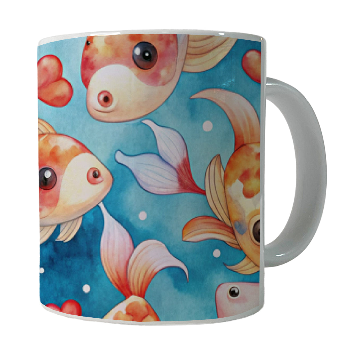 Cute Koi Fishes Hearts Watercolor Ceramic Tea Coffee Mug Cup - 11oz