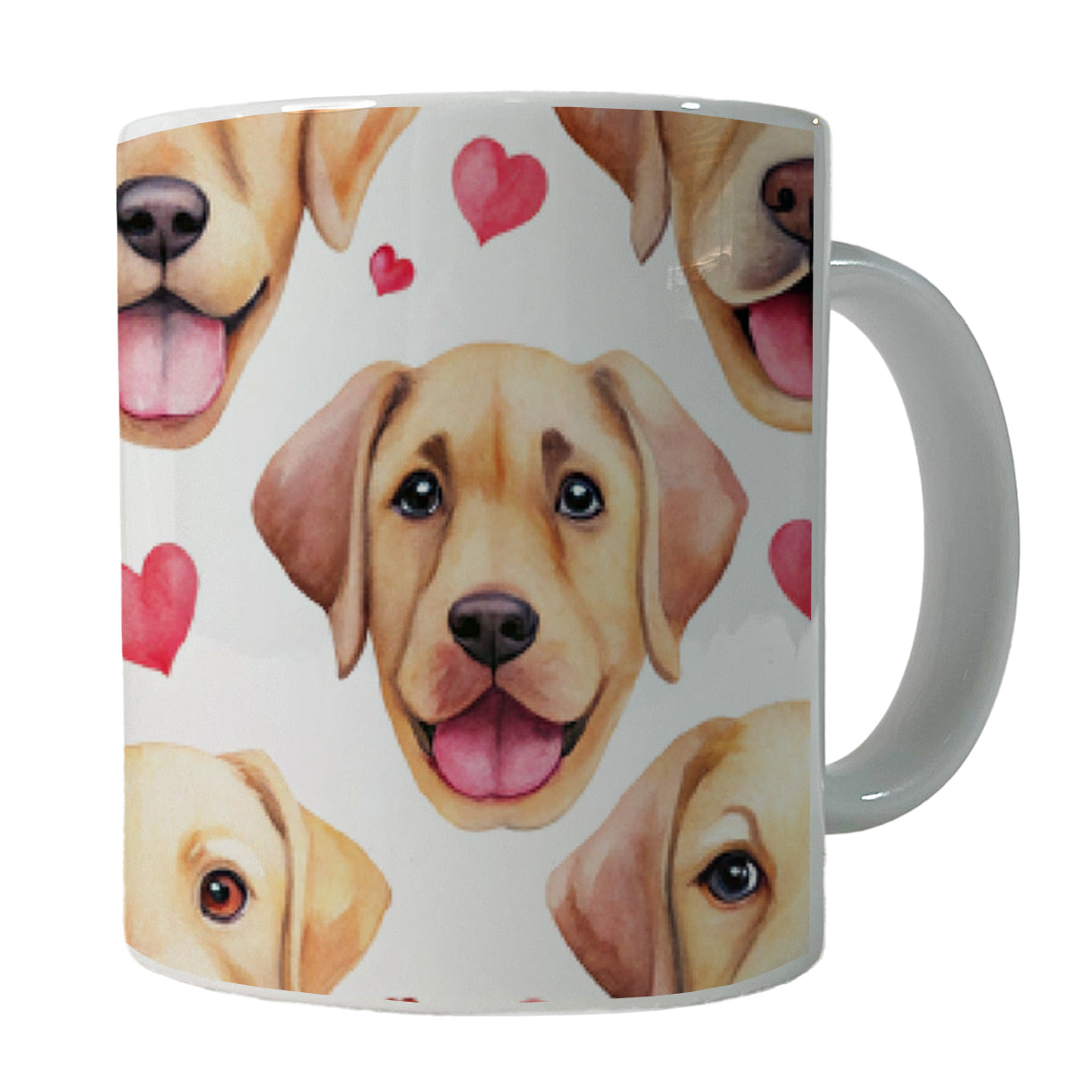 Cute Labrador Retriever Dog Faces Hearts Ceramic Tea Coffee Mug Cup - 11oz