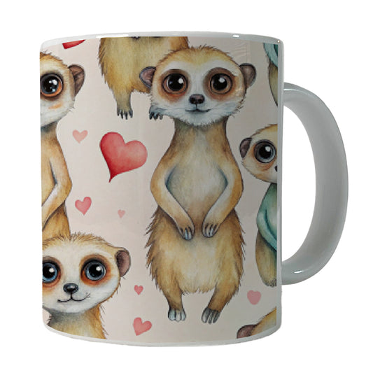 Cute Meerkats Hearts Watercolor Ceramic Tea Coffee Mug Cup - 11oz