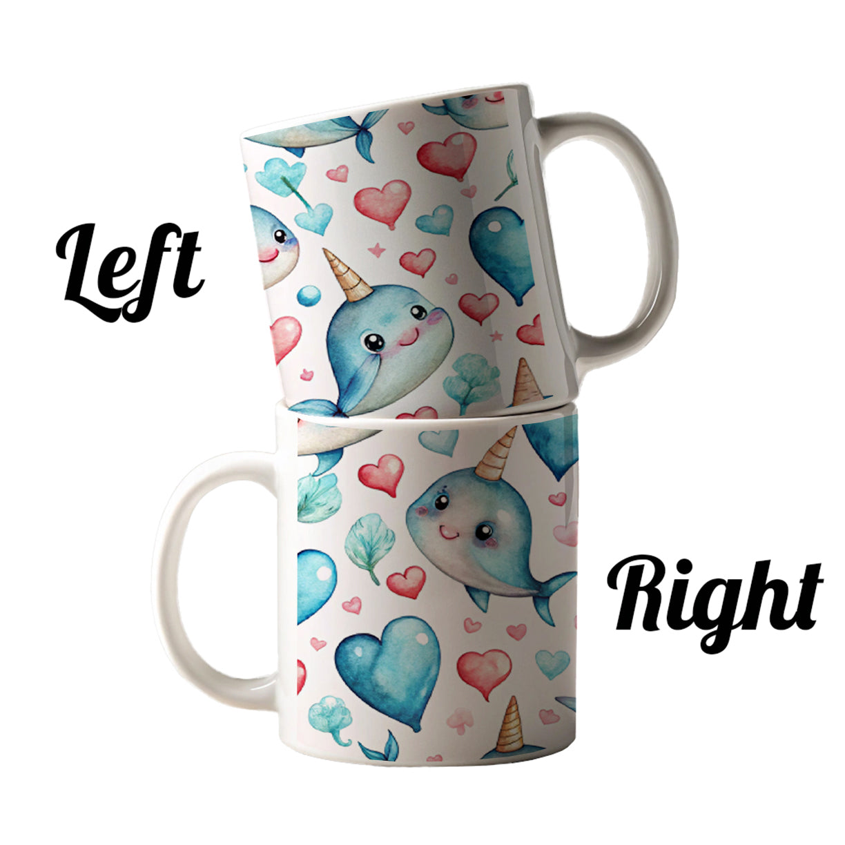Cute Narwhals Hearts Watercolor Ceramic Tea Coffee Mug Cup - 11oz