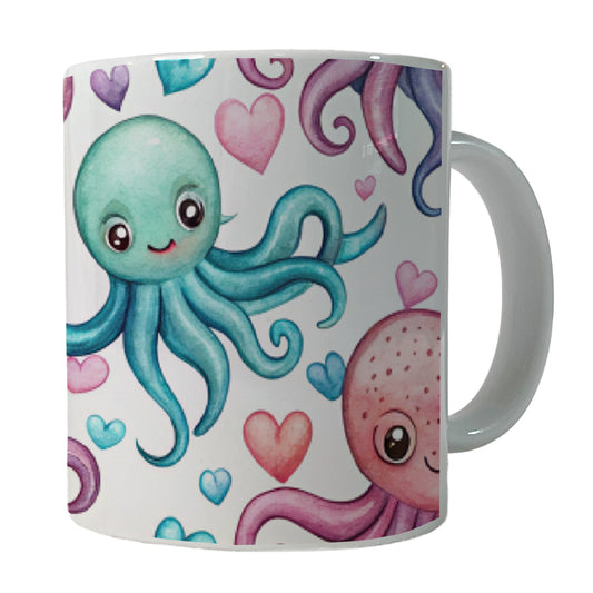 Cute Octopus Hearts Watercolor Ceramic Tea Coffee Mug Cup - 11oz