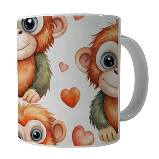 Cute Orangutans Hearts Watercolor Ceramic Tea Coffee Mug Cup - 11oz
