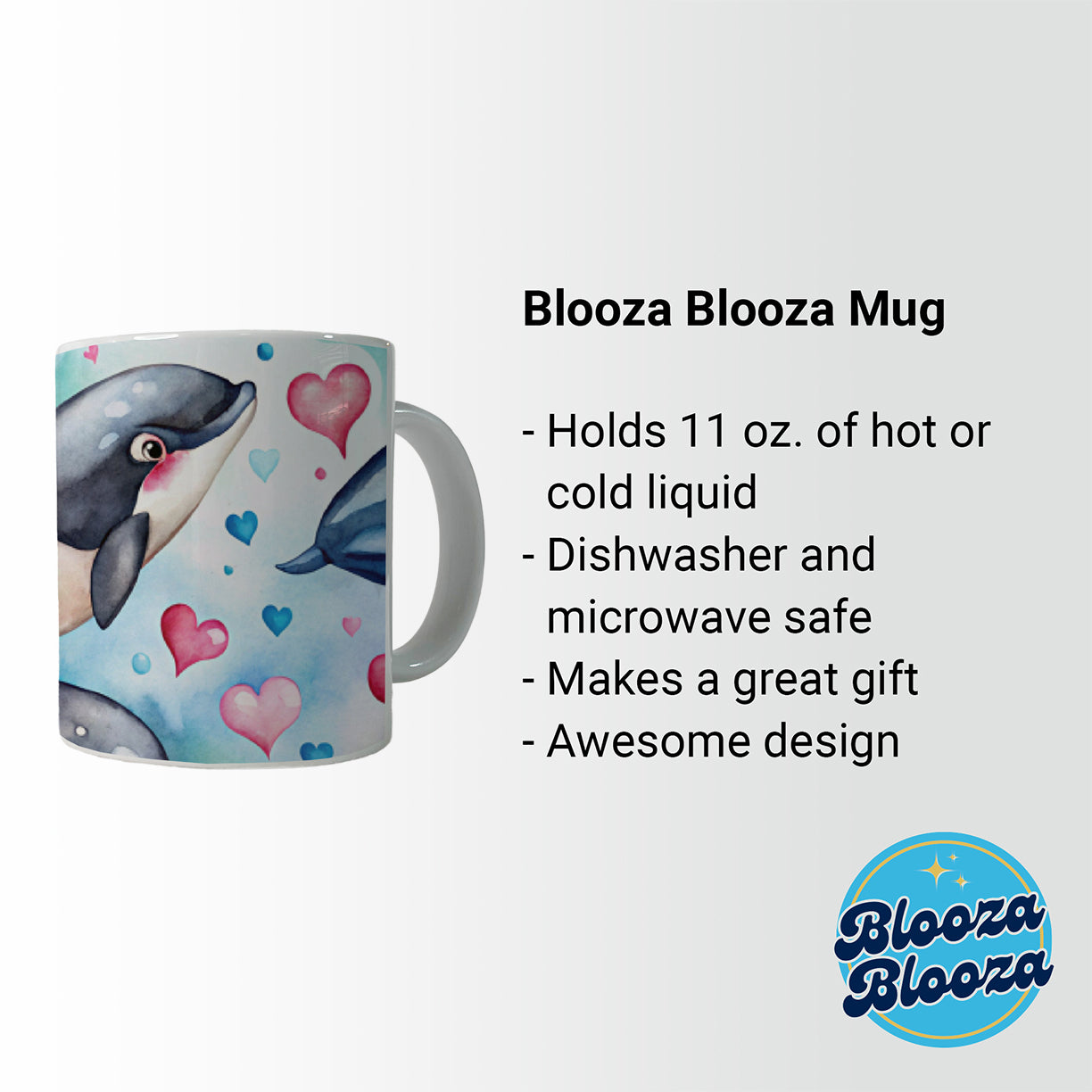 Cute Orcas Whales Hearts Watercolor Ceramic Tea Coffee Mug Cup - 11oz