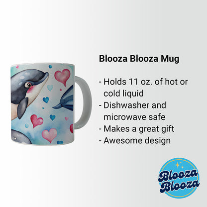 Cute Orcas Whales Hearts Watercolor Ceramic Tea Coffee Mug Cup - 11oz