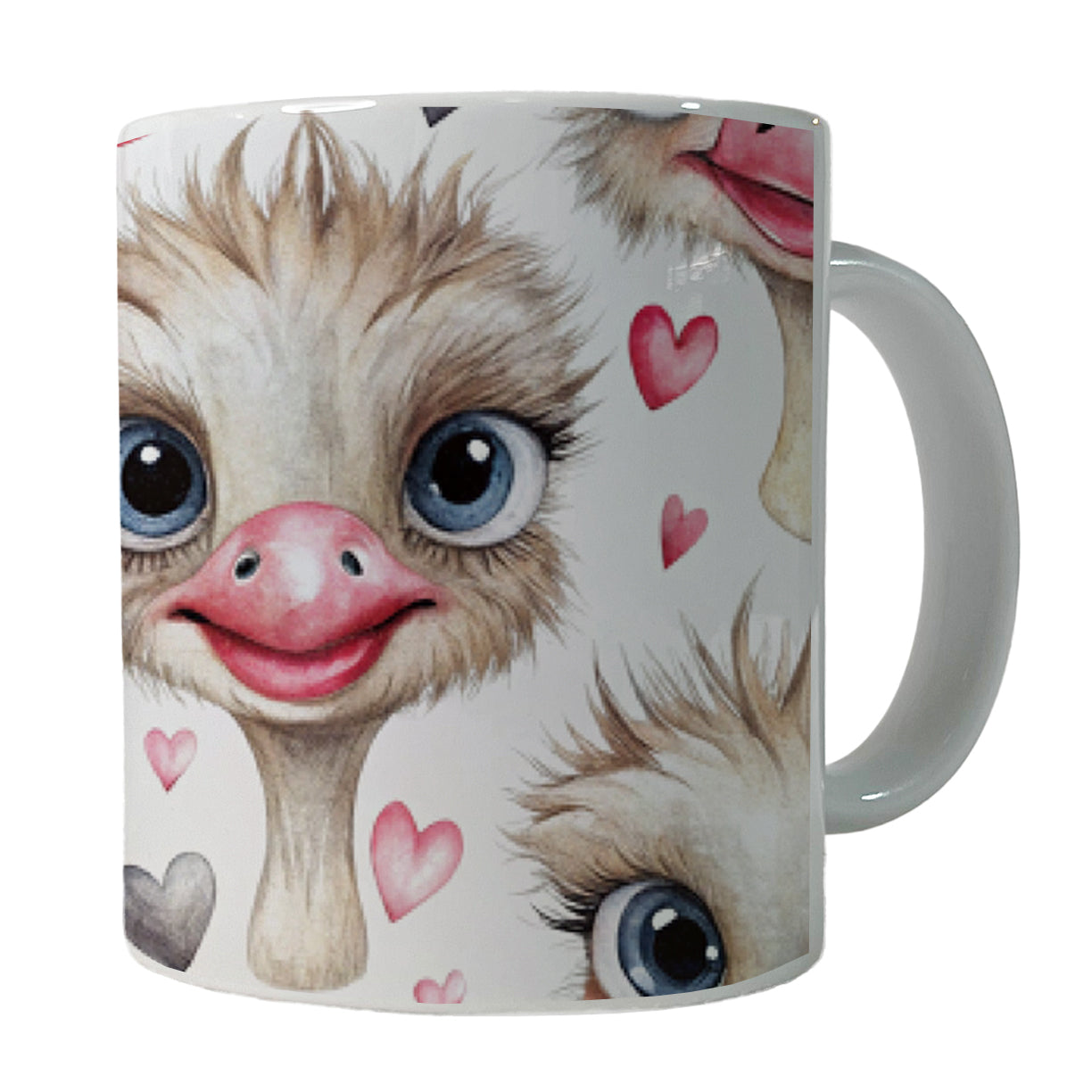 Cute Ostriches Faces Hearts Ceramic Tea Coffee Mug Cup - 11oz