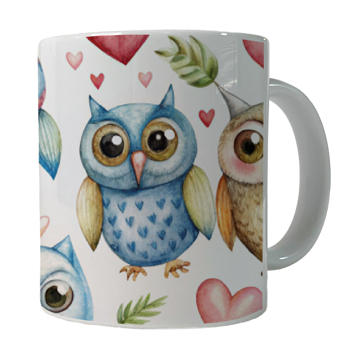 Cute Owls Hearts Watercolor Ceramic Tea Coffee Mug Cup - 11oz