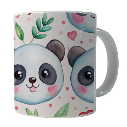 Cute Panda Faces Hearts Watercolor Ceramic Tea Coffee Mug Cup - 11oz