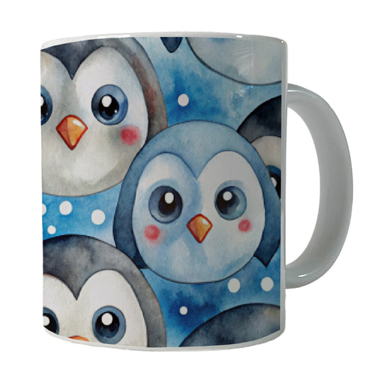 Cute Penguin Faces Watercolor Ceramic Tea Coffee Mug Cup - 11oz