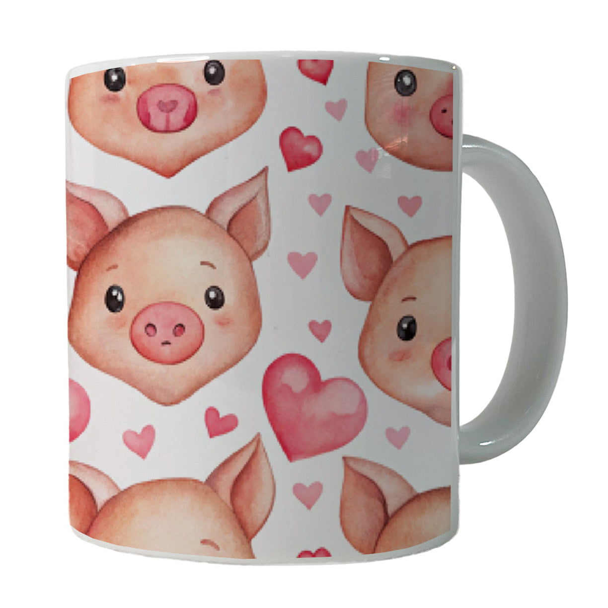 Cute Pig Faces Hearts Watercolor Ceramic Tea Coffee Mug Cup - 11oz