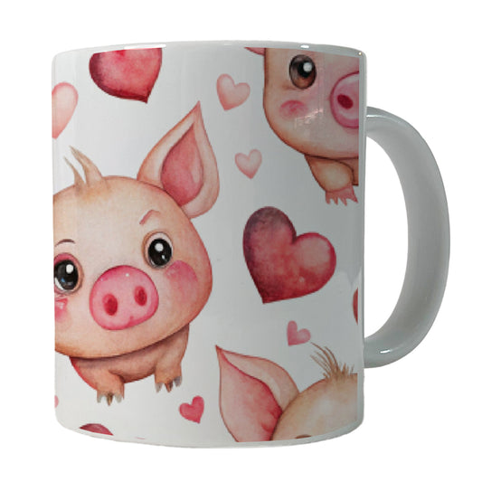 Cute Pigs Hearts Watercolor Ceramic Tea Coffee Mug Cup - 11oz