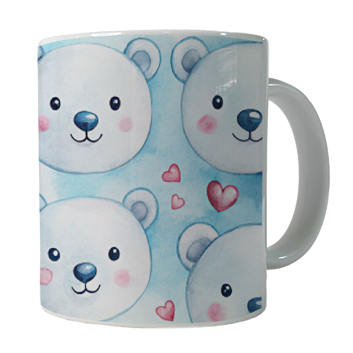 Cute Polar Bear Faces Hearts Ceramic Tea Coffee Mug Cup - 11oz