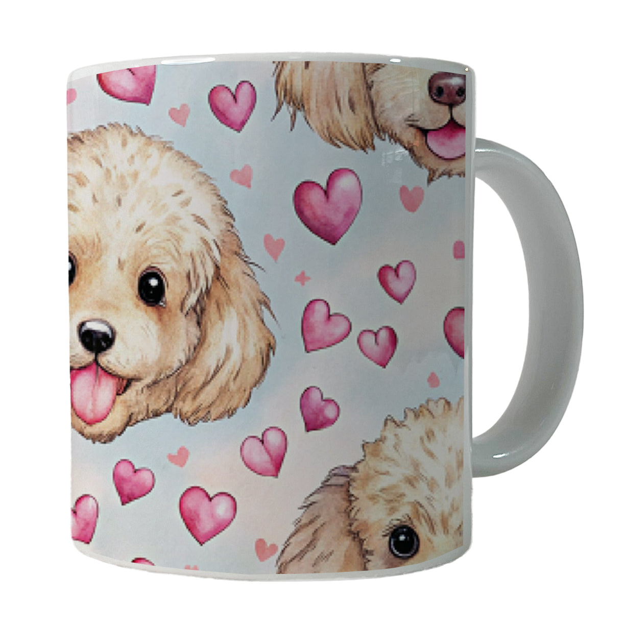 Cute Poodle Dog Faces Hearts Ceramic Tea Coffee Mug Cup - 11oz