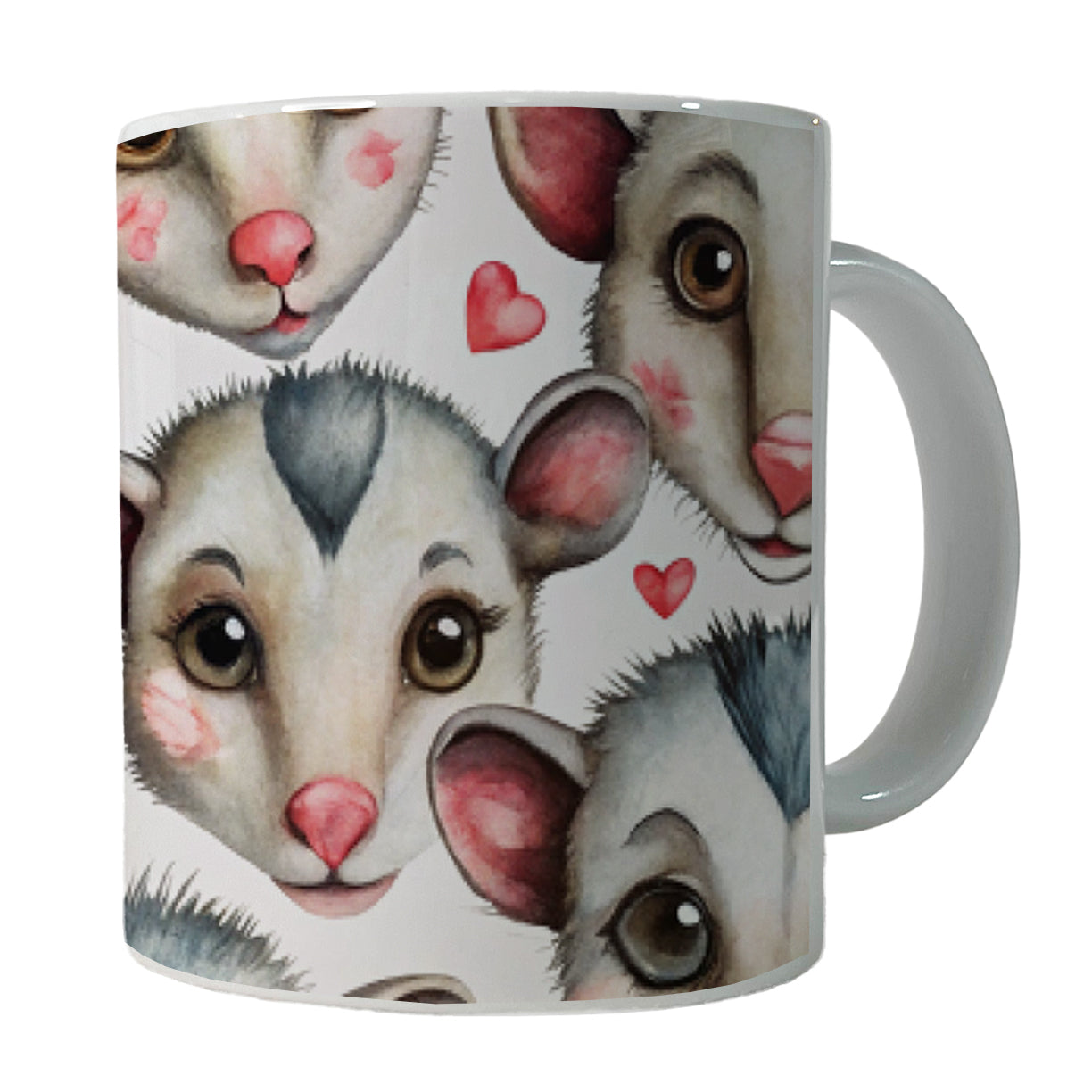 Cute Possum Faces Hearts Watercolor Ceramic Tea Coffee Mug Cup - 11oz