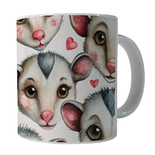 Cute Possum Faces Hearts Watercolor Ceramic Tea Coffee Mug Cup - 11oz