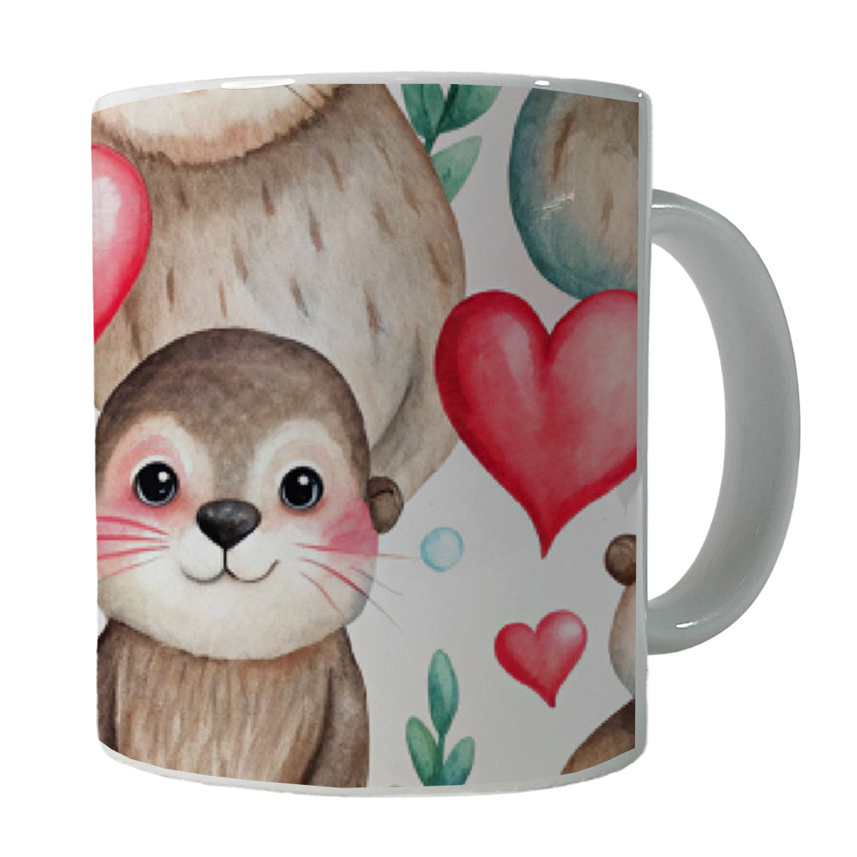 Cute River Otter Hearts Watercolor Ceramic Tea Coffee Mug Cup - 11oz