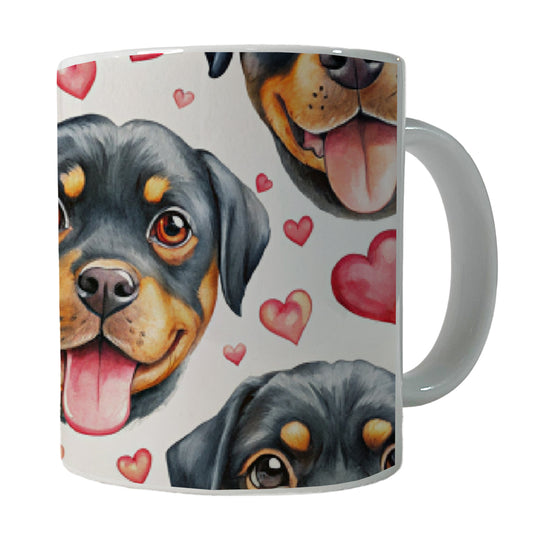 Cute Rottweiler Dog Faces Hearts Ceramic Tea Coffee Mug Cup - 11oz
