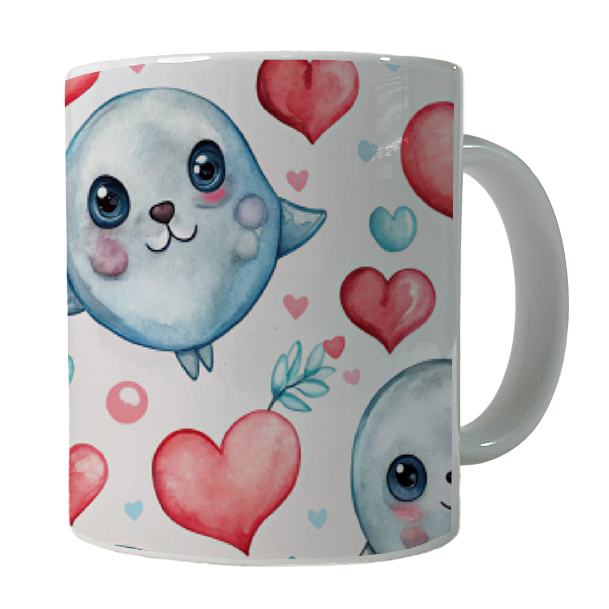 Cute Seals Hearts Watercolor Ceramic Tea Coffee Mug Cup - 11oz