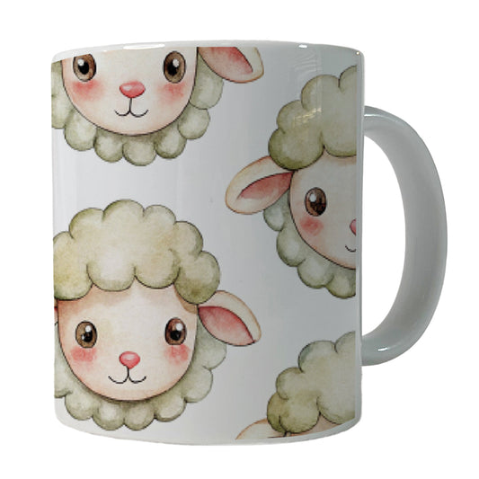Cute Sheep Faces Watercolor Ceramic Tea Coffee Mug Cup - 11oz