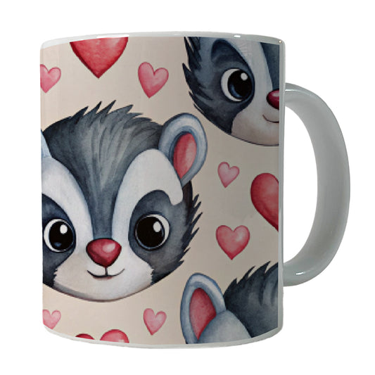 Cute Skunk Faces Hearts Watercolor Ceramic Tea Coffee Mug Cup - 11oz