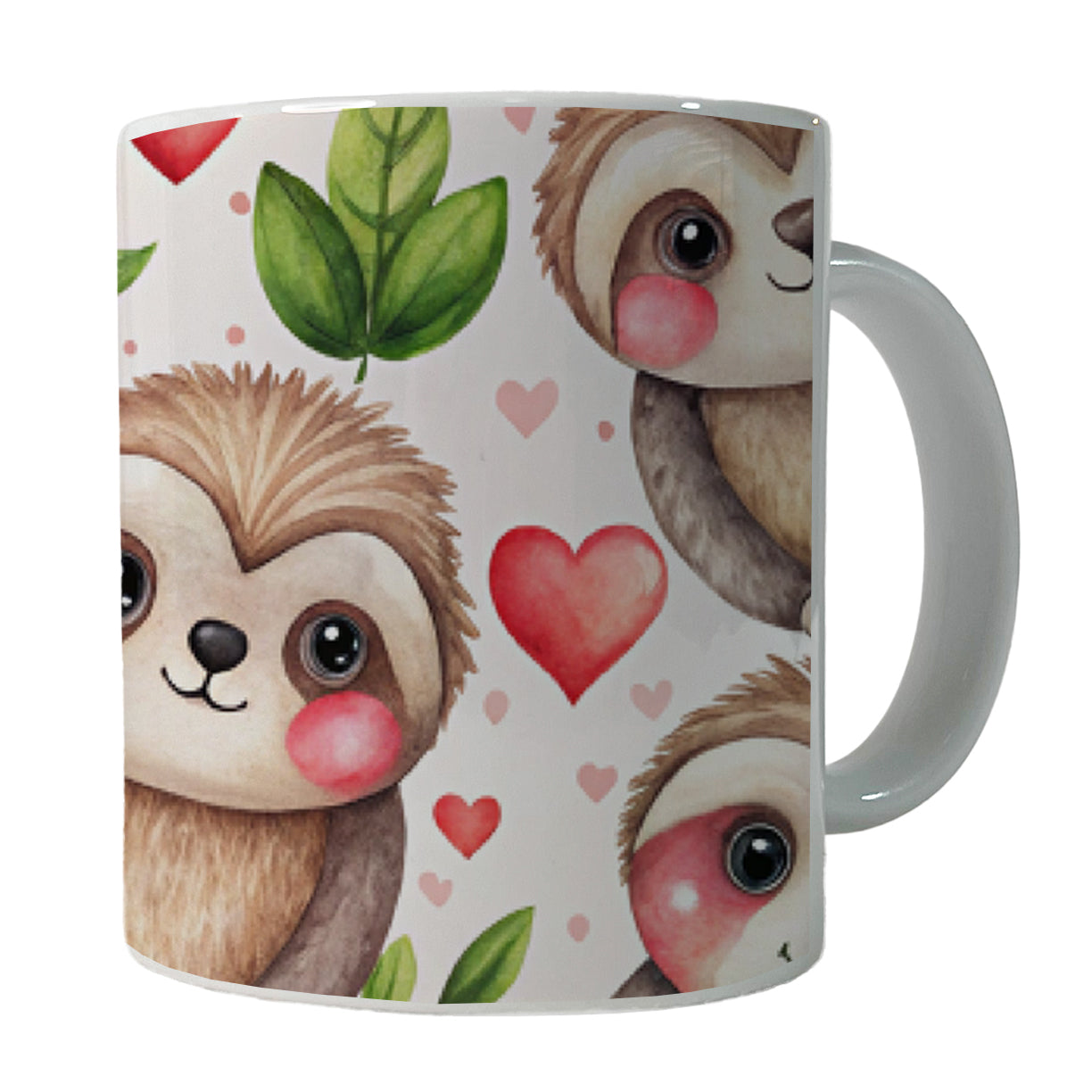 Cute Sloths Hearts Watercolor Ceramic Tea Coffee Mug Cup - 11oz