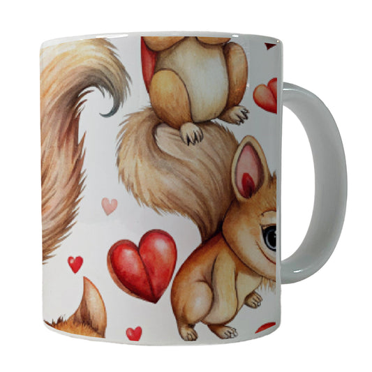 Cute Squirrels Hearts Watercolor Ceramic Tea Coffee Mug Cup - 11oz