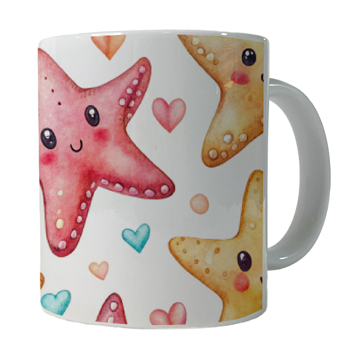 Cute Starfish Hearts Watercolor Ceramic Tea Coffee Mug Cup - 11oz