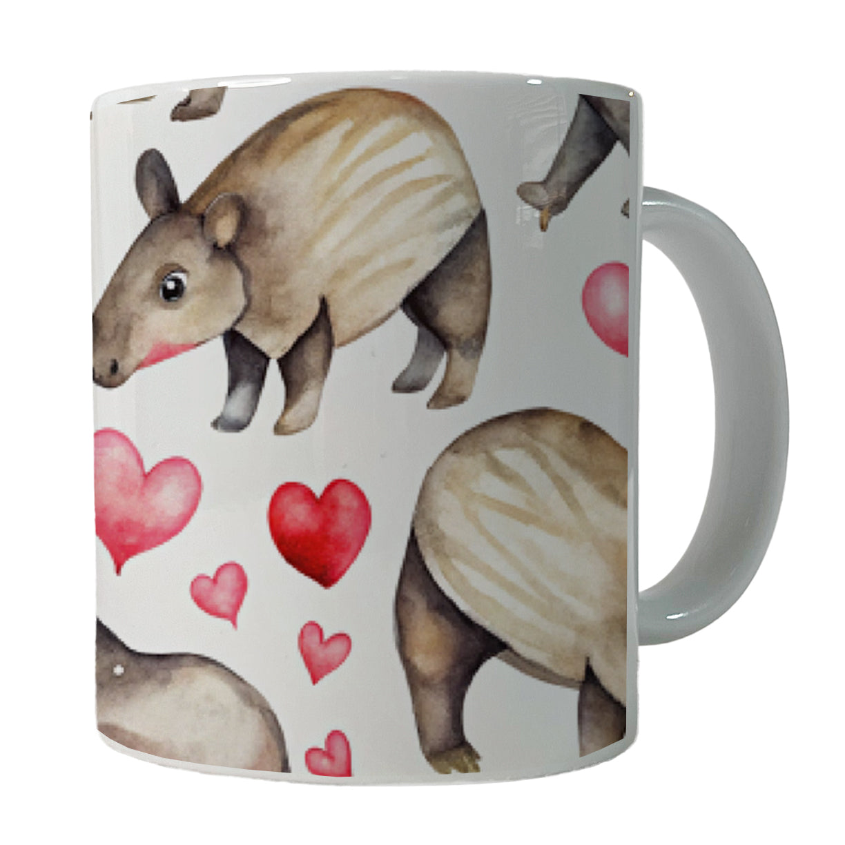 Cute Tapirs Hearts Watercolor Ceramic Tea Coffee Mug Cup - 11oz