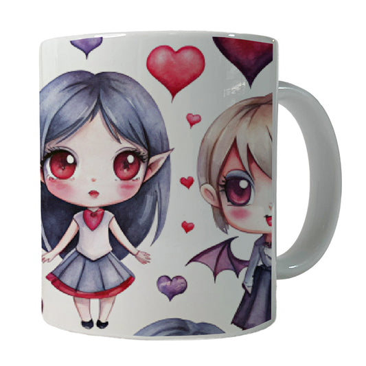 Cute Vampires Hearts Watercolor Ceramic Tea Coffee Mug Cup - 11oz