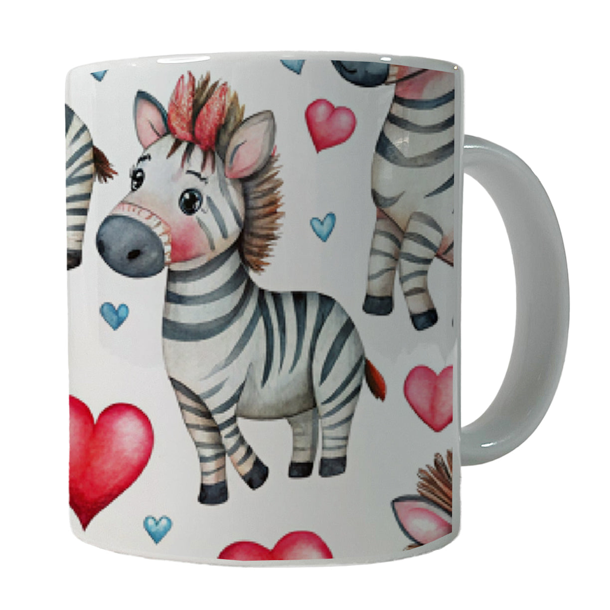 Cute Zebras Hearts Watercolor Ceramic Tea Coffee Mug Cup - 11oz