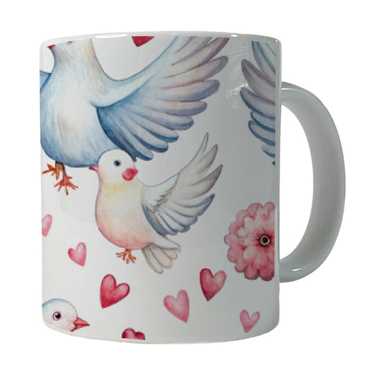 Doves Hearts Watercolor Ceramic Tea Coffee Mug Cup - 11oz