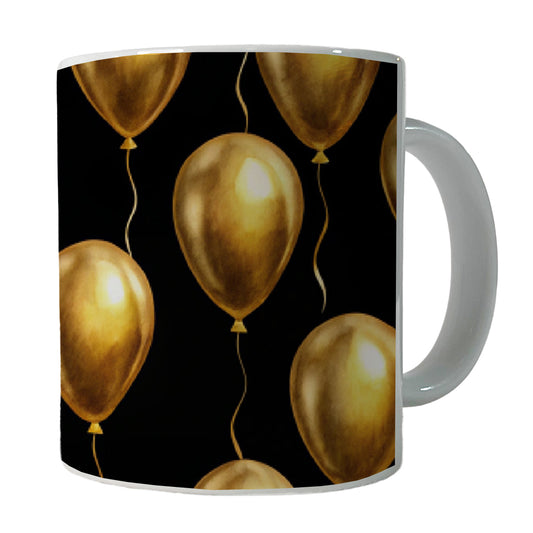 Gold Balloons Black Background Birthday Anniversary Ceramic Tea Coffee Mug Cup - 11oz