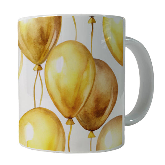 Gold Balloons Watercolor Birthday Anniversary Ceramic Tea Coffee Mug Cup - 11oz
