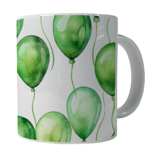 Green Balloons Watercolor Birthday Ceramic Tea Coffee Mug Cup - 11oz