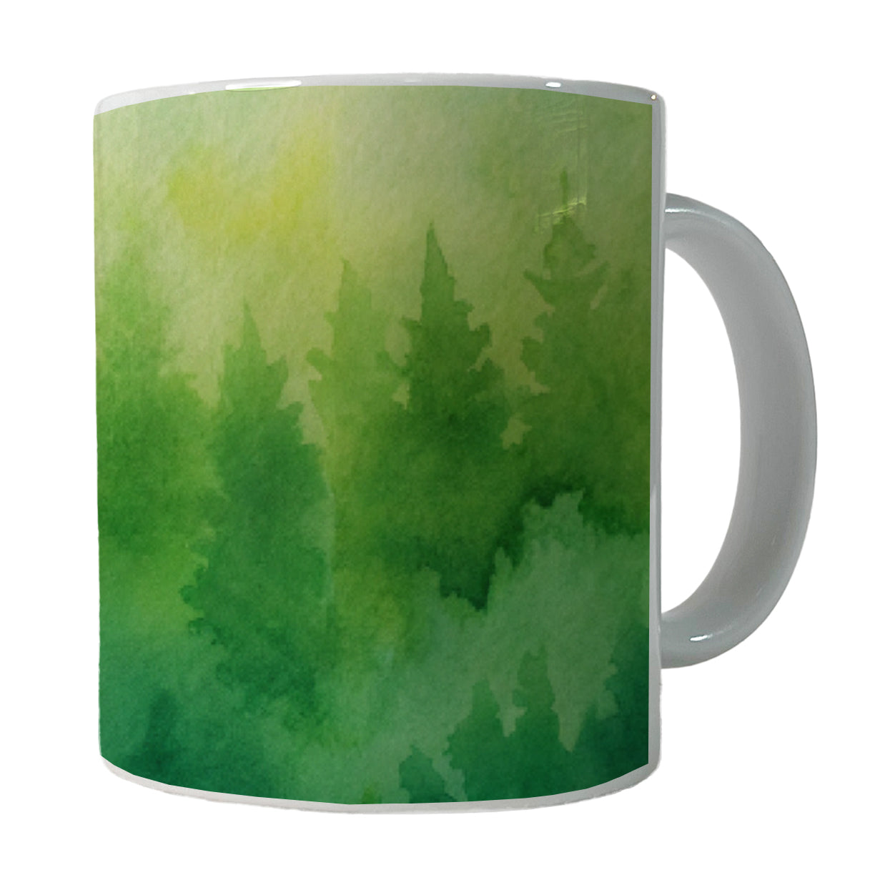 Green Forest Ombre Watercolor Ceramic Tea Coffee Mug Cup - 11oz