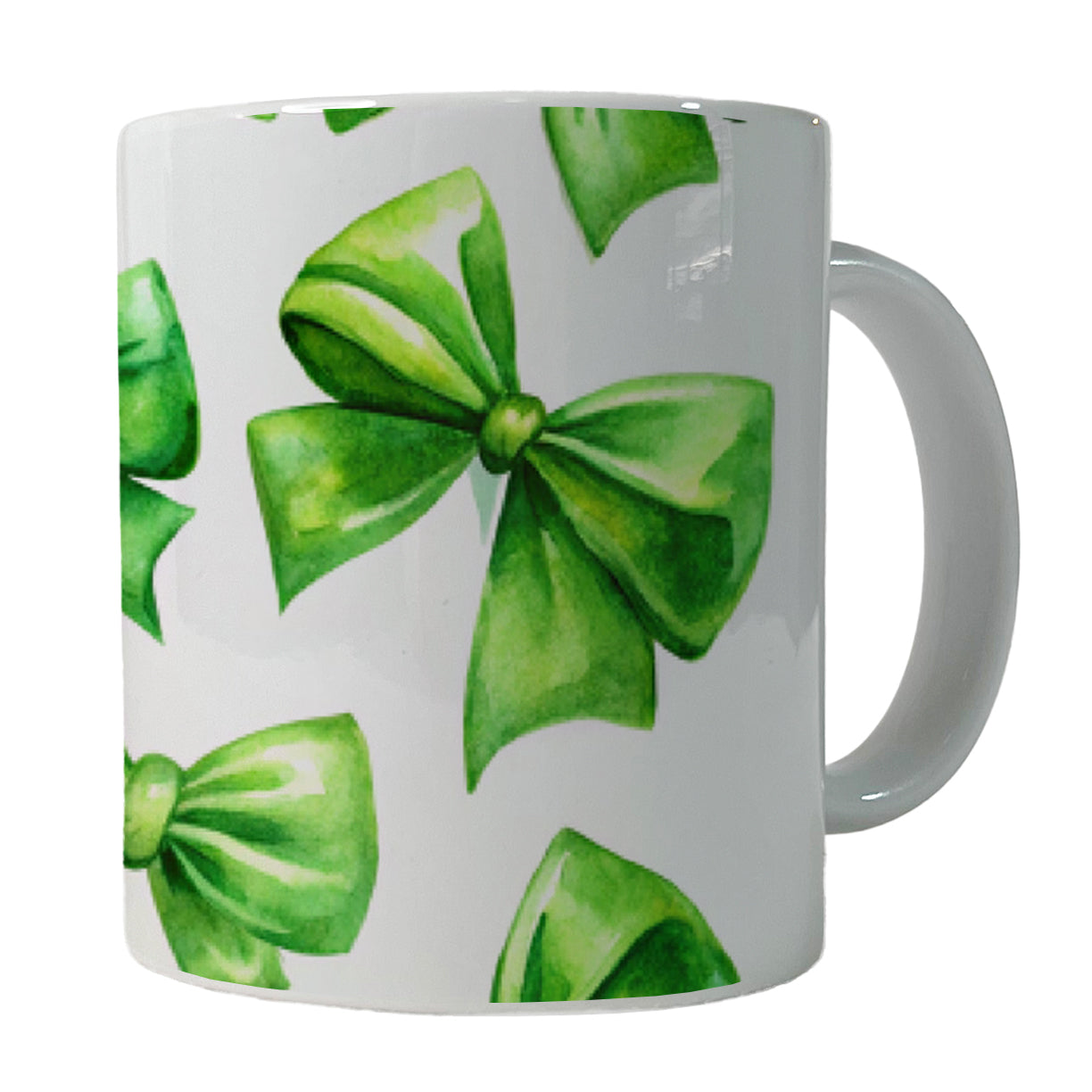 Green Scattered Coquette Bows Watercolor Ceramic Tea Coffee Mug Cup - 11oz