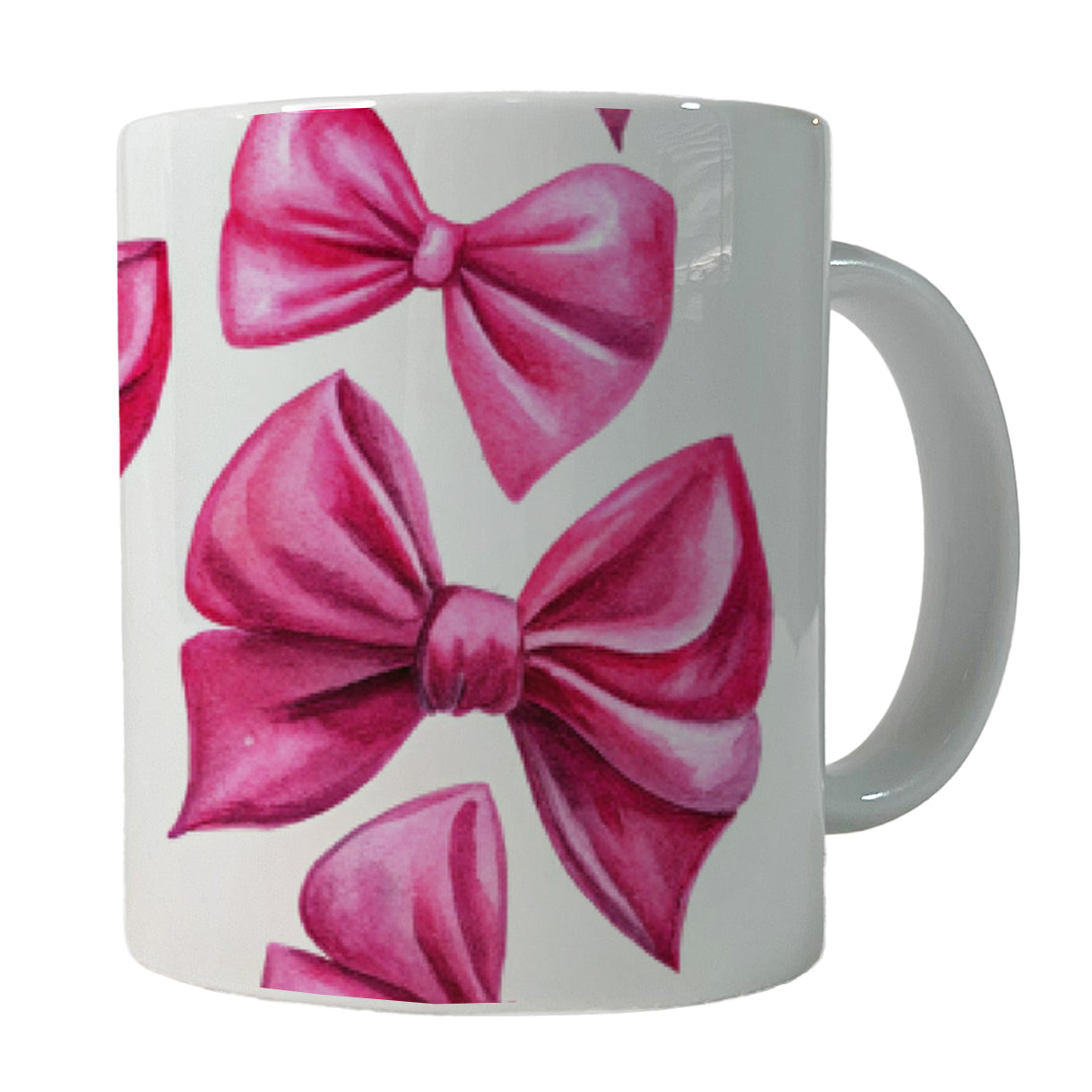 Hot Pink Scattered Coquette Bows Watercolor Ceramic Tea Coffee Mug Cup - 11oz