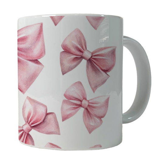 Light Pink Scattered Coquette Bows Watercolor Ceramic Tea Coffee Mug Cup - 11oz