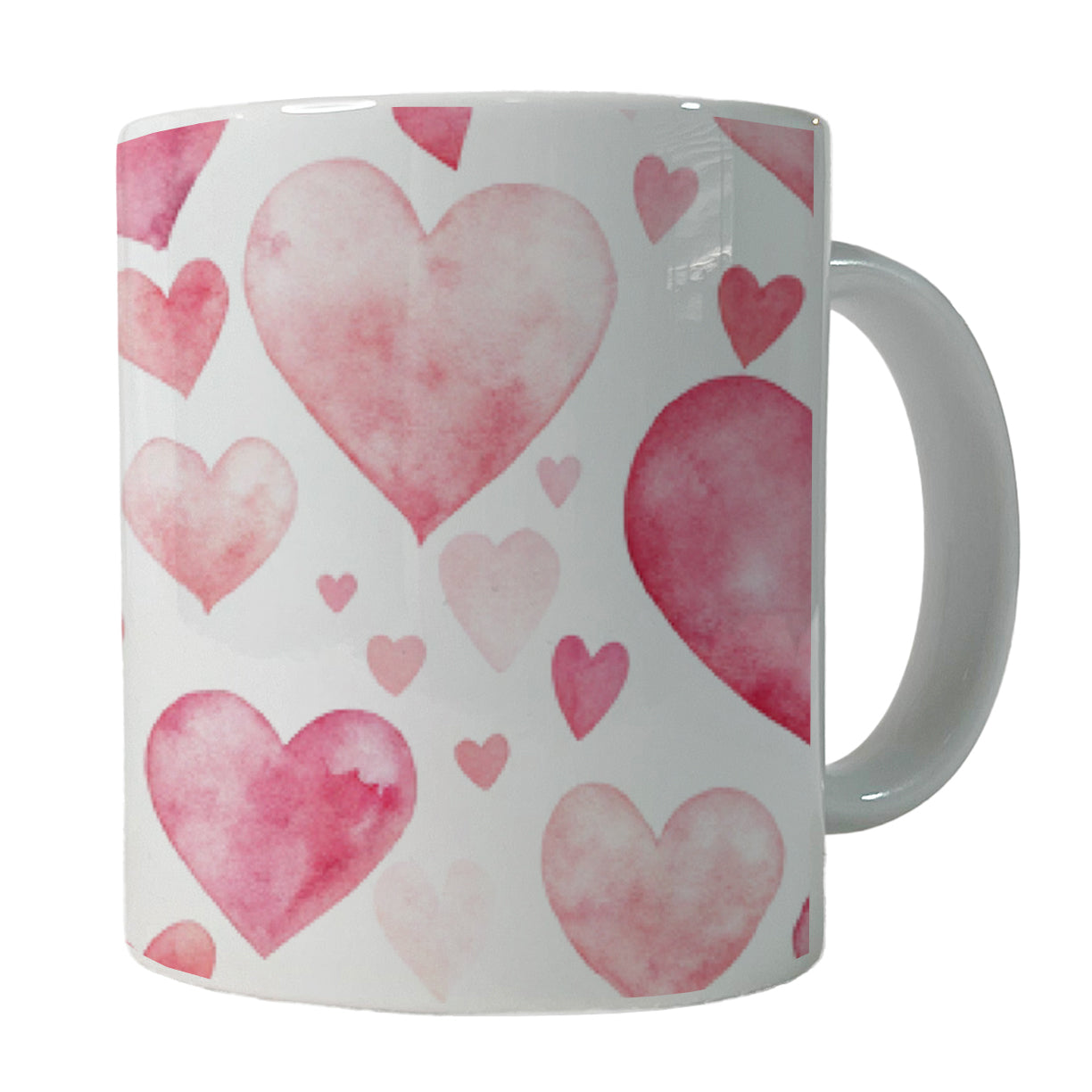 Light Pink Scattered Hearts Watercolor Ceramic Tea Coffee Mug Cup - 11oz