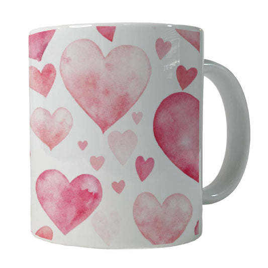 Light Pink Scattered Hearts Watercolor Ceramic Tea Coffee Mug Cup - 11oz
