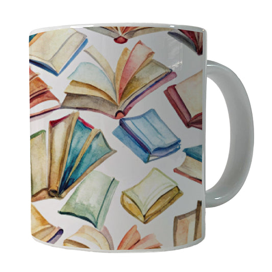 Open Books Watercolor Reader Reading Ceramic Tea Coffee Mug Cup - 11oz